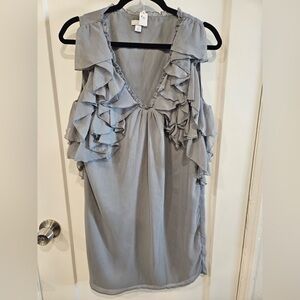 GO International Ruffled Sleeveless Top in Gray